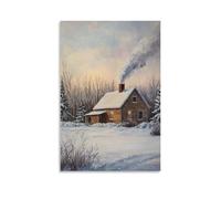 XMHMYHZJ A Cozy Winter Farmhouse An Oil Artwork of Smoke Rising from A Chimney And Snowy Fields Wall Art Mural Modern Decoration Hanging Art Poster 24x36inch(60x90cm)