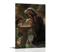 XMHMYHZJ A Deer Drinks from A Baptismal Font As Mary Kneels Beside It, Offering Flowers in Prayer. Wall Art Mural Modern Decoration Hanging Art Poster 08x12inch(20x30cm)