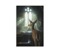 XMHMYHZJ A Deer Pauses at The Chapel’s Threshold, Gazing Into The Sacred Stillness As Dust Halos Circle The Pews. Wall Art Mural Modern Decoration Hanging Art Poster 08x12inch(20x30cm)