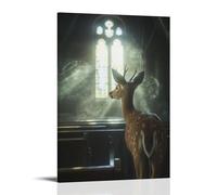 XMHMYHZJ A Deer Pauses at The Chapel’s Threshold, Gazing Into The Sacred Stillness As Dust Halos Circle The Pews. Wall Art Mural Modern Decoration Hanging Art Poster 20x30inch(50x75cm)
