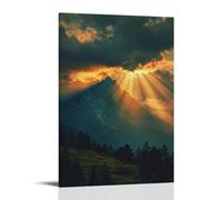 XMHMYHZJ A Dramatic Mountain Landscape with Sunrays Piercing through Clouds, Oil Texture Wall Art Mural Modern Decoration Hanging Art Poster 16x24inch(40x60cm)