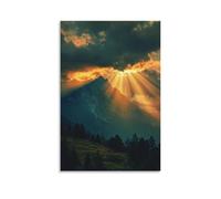 XMHMYHZJ A Dramatic Mountain Landscape with Sunrays Piercing through Clouds, Oil Texture Wall Art Mural Modern Decoration Hanging Art Poster 24x36inch(60x90cm)