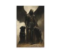 XMHMYHZJ A Dying Knight Is Guarded by Two Black Dogs until An Angel Calls Them Away. Wall Art Mural Modern Decoration Hanging Art Poster 16x24inch(40x60cm)
