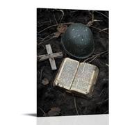 XMHMYHZJ A Fallen Soldier’s Bible Lies Open on The Battlefield Beside A Broken Helmet And A Field-made Cross. Wall Art Mural Modern Decoration Hanging Art Poster 12x18inch(30x45cm)