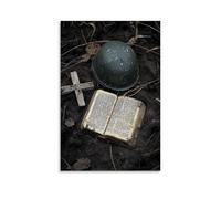 XMHMYHZJ A Fallen Soldier’s Bible Lies Open on The Battlefield Beside A Broken Helmet And A Field-made Cross. Wall Art Mural Modern Decoration Hanging Art Poster 24x36inch(60x90cm)