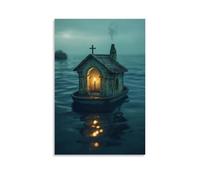 XMHMYHZJ A Fisherman Finds A Floating Chapel Adrift at Sea, And The Only Thing Inside Is A Dry Candle still Burning. Wall Art Mural Modern Decoration Hanging Art Poster 20x30inch(50x75cm)