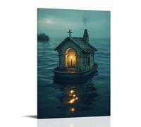XMHMYHZJ A Fisherman Finds A Floating Chapel Adrift at Sea, And The Only Thing Inside Is A Dry Candle still Burning. Wall Art Mural Modern Decoration Hanging Art Poster 20x30inch(50x75cm)