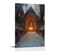 XMHMYHZJ A Flickering Fire in A Snowy Chapel Draws Strangers Together in Warmth And Whispered Song. Wall Art Mural Modern Decoration Hanging Art Poster 24x36inch(60x90cm)