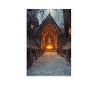 XMHMYHZJ A Flickering Fire in A Snowy Chapel Draws Strangers Together in Warmth And Whispered Song. Wall Art Mural Modern Decoration Hanging Art Poster 16x24inch(40x60cm)
