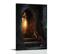 XMHMYHZJ A Fox Peeks Into The Chapel Doorway, Drawn by Hymns Glowing from within Its Ancient Walls. Wall Art Mural Modern Decoration Hanging Art Poster 24x36inch(60x90cm)
