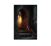 XMHMYHZJ A Fox Peeks Into The Chapel Doorway, Drawn by Hymns Glowing from within Its Ancient Walls. Wall Art Mural Modern Decoration Hanging Art Poster 24x36inch(60x90cm)