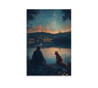 XMHMYHZJ A Fox Watches As The Knight Prays Beside The Water, His Reflection Lit by Stars Unseen in The Sky. Wall Art Mural Modern Decoration Hanging Art Poster 16x24inch(40x60cm)