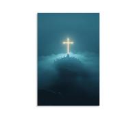 XMHMYHZJ A Glowing Cross Pierces The Fog on A Mountaintop, As Pilgrims Open Their Bibles And Weep in Awe. Wall Art Mural Modern Decoration Hanging Art Poster 16x24inch(40x60cm)