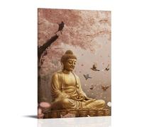 XMHMYHZJ A Golden Buddha Sits Beneath A Cherry Tree, And Birds Gather Around Him As Petals Rain Like Sacred Chants. Wall Art Mural Modern Decoration Hanging Art Poster 24x36inch(60x90cm)