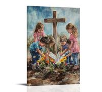 XMHMYHZJ A Group of Children Plant Flowers Around A Cross, Placing Bible Pages between The Roots Like Prayers to Grow. Wall Art Mural Modern Decoration Hanging Art Poster 12x18inch(30x45cm)