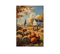XMHMYHZJ A Harvest Festival in The Village An Oil Masterpiece of Pumpkins And Hay Bales Wall Art Mural Modern Decoration Hanging Art Poster 12x18inch(30x45cm)