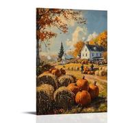 XMHMYHZJ A Harvest Festival in The Village An Oil Masterpiece of Pumpkins And Hay Bales Wall Art Mural Modern Decoration Hanging Art Poster 12x18inch(30x45cm)
