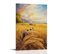 XMHMYHZJ A Harvest Scene in The Fields An Oil Rendering of Golden Crops And Farmers at Work Wall Art Mural Modern Decoration Hanging Art Poster 24x36inch(60x90cm)