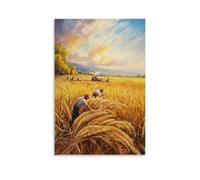 XMHMYHZJ A Harvest Scene in The Fields An Oil Rendering of Golden Crops And Farmers at Work Wall Art Mural Modern Decoration Hanging Art Poster 20x30inch(50x75cm)