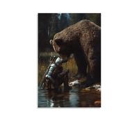 XMHMYHZJ A Knight And A Grizzly Drink from The Same Stream Before Battle, Sharing One Final Silence Wall Art Mural Modern Decoration Hanging Art Poster 08x12inch(20x30cm)
