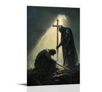 XMHMYHZJ A Knight Drops His Sword to Lift A Beggar, As The Cross behind Him Shimmers in Soft Light. Wall Art Mural Modern Decoration Hanging Art Poster 24x36inch(60x90cm)
