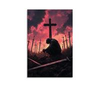 XMHMYHZJ A Knight Kneels before The Cross at Twilight, Surrounded by Swords Driven Into The Earth Like Silent Prayers. Wall Art Mural Modern Decoration Hanging Art Poster 20x30inch(50x75cm)
