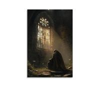 XMHMYHZJ A Knight Kneels in A Ruined Abbey, Praying Beneath A Stained-glass Window Lit by Moonlight And Memory. Wall Art Mural Modern Decoration Hanging Art Poster 16x24inch(40x60cm)