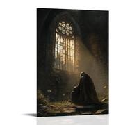 XMHMYHZJ A Knight Kneels in A Ruined Abbey, Praying Beneath A Stained-glass Window Lit by Moonlight And Memory. Wall Art Mural Modern Decoration Hanging Art Poster 24x36inch(60x90cm)