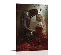 XMHMYHZJ A Knight Places His Helmet at Mary’s Feet, Laying Down Pride before The Queen of Heaven Amid Falling Rose Petals. Wall Art Mural Modern Decoration Hanging Art Poster 24x36inch(60x90cm)
