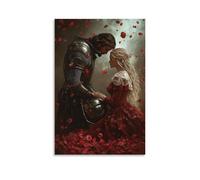 XMHMYHZJ A Knight Places His Helmet at Mary’s Feet, Laying Down Pride before The Queen of Heaven Amid Falling Rose Petals. Wall Art Mural Modern Decoration Hanging Art Poster 20x30inch(50x75cm)