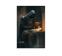XMHMYHZJ A Knight Shields A Monk Copying Scripture, Guarding The Candle That Keeps Faith Alive in The Darkness. Wall Art Mural Modern Decoration Hanging Art Poster 16x24inch(40x60cm)
