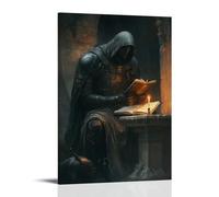 XMHMYHZJ A Knight Shields A Monk Copying Scripture, Guarding The Candle That Keeps Faith Alive in The Darkness. Wall Art Mural Modern Decoration Hanging Art Poster 16x24inch(40x60cm)