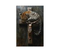 XMHMYHZJ A Leopard Curls Around The Foot of A Crucifix, Guarding It As If It Were Its Own Cub. Wall Art Mural Modern Decoration Hanging Art Poster 20x30inch(50x75cm)