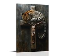 XMHMYHZJ A Leopard Curls Around The Foot of A Crucifix, Guarding It As If It Were Its Own Cub. Wall Art Mural Modern Decoration Hanging Art Poster 16x24inch(40x60cm)