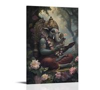 XMHMYHZJ A Musician Prays before Ganesha, Whose Trunk Weaves The Melody Into Flowers Rising from The Earth. Wall Art Mural Modern Decoration Hanging Art Poster 24x36inch(60x90cm)