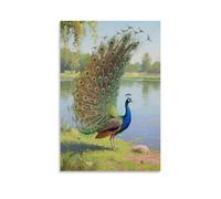 XMHMYHZJ A Peacock Spreads Its Tail, Facing The Lake Wall Art Mural Modern Decoration Hanging Art Poster 08x12inch(20x30cm)