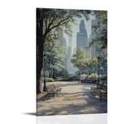 XMHMYHZJ A Quiet Park in The City An Oil Rendering of Benches Trees And Distant Skyscrapers Wall Art Mural Modern Decoration Hanging Art Poster 08x12inch(20x30cm)