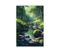 XMHMYHZJ A Quiet Stream in The Woods An Oil Canvas of Clear Waters And Mossy Rocks Wall Art Mural Modern Decoration Hanging Art Poster 08x12inch(20x30cm)