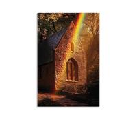 XMHMYHZJ A Rainbow Stretches over A Chapel Built from Stone And Memory, Its Light Turning Windows Into Liquid Gold. Wall Art Mural Modern Decoration Hanging Art Poster 20x30inch(50x75cm)