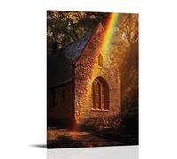 XMHMYHZJ A Rainbow Stretches over A Chapel Built from Stone And Memory, Its Light Turning Windows Into Liquid Gold. Wall Art Mural Modern Decoration Hanging Art Poster 24x36inch(60x90cm)