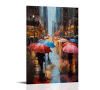 XMHMYHZJ A Rainy Afternoon Downtown An Oil Rendering of Umbrellas And Reflective Streets Wall Art Mural Modern Decoration Hanging Art Poster 16x24inch(40x60cm)