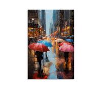 XMHMYHZJ A Rainy Afternoon Downtown An Oil Rendering of Umbrellas And Reflective Streets Wall Art Mural Modern Decoration Hanging Art Poster 08x12inch(20x30cm)