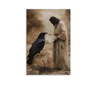 XMHMYHZJ A Raven Follows Jesus Across The Desert, Carrying Pieces of Parchment Scribbled with Forgotten Prayers. Wall Art Mural Modern Decoration Hanging Art Poster 16x24inch(40x60cm)