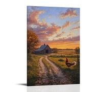XMHMYHZJ A Rustic Farm at Dawn An Oil Painting of Rolling Fields And A Rooster Call Wall Art Mural Modern Decoration Hanging Art Poster 24x36inch(60x90cm)