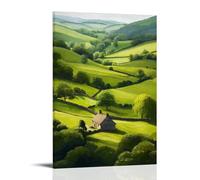 XMHMYHZJ A Serene Countryside with Rolling Green Hills And A Small Cottage, Oil Painting Style Wall Art Mural Modern Decoration Hanging Art Poster 16x24inch(40x60cm)