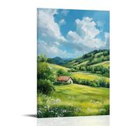 XMHMYHZJ A Serene Countryside with Rolling Green Hills And A Small Cottage, Oil Painting Style Wall Art Mural Modern Decoration Hanging Art Poster 08x12inch(20x30cm)