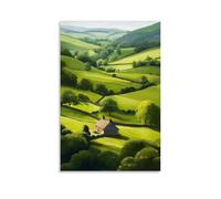 XMHMYHZJ A Serene Countryside with Rolling Green Hills And A Small Cottage, Oil Painting Style Wall Art Mural Modern Decoration Hanging Art Poster 12x18inch(30x45cm)