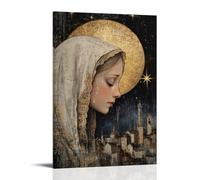 XMHMYHZJ A Single Tear Rolls Down Mary’s Cheek And Becomes A Star in The Sky, Illuminating A Village Resting Beneath Her Image. Wall Art Mural Modern Decoration Hanging Art Poster 16x24inch(40x60cm)