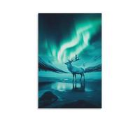 XMHMYHZJ A Spirit Stag Melting Into The Aurora That Breathes Across Arctic Sky Wall Art Mural Modern Decoration Hanging Art Poster 12x18inch(30x45cm)