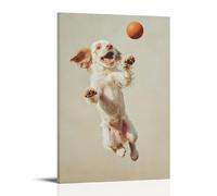 XMHMYHZJ A Spirited Puppy Leaping for An Unseen Ball, Captured Midair Against A Faded Pastel Yellow Sky of Pure Happiness. Wall Art Mural Modern Decoration Hanging Art Poster 12x18inch(30x45cm)